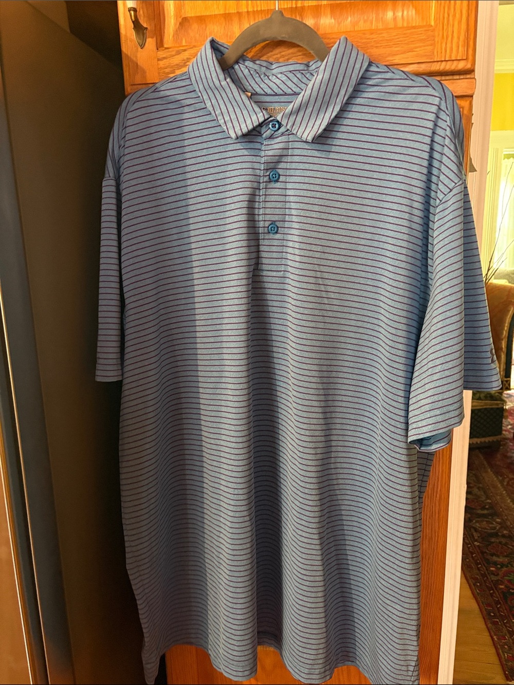 Under Armour Light Blue Polo with Navy Micro Stripes